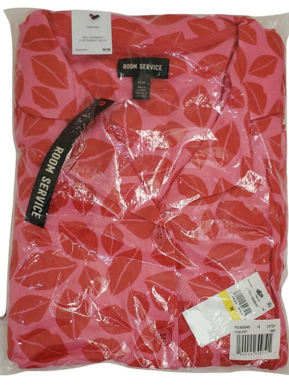 ROOM SERVICE Pajama Set Notch Collar Short Sleeve Top & Pants Valentines Day NWT - Picture 1 of 2